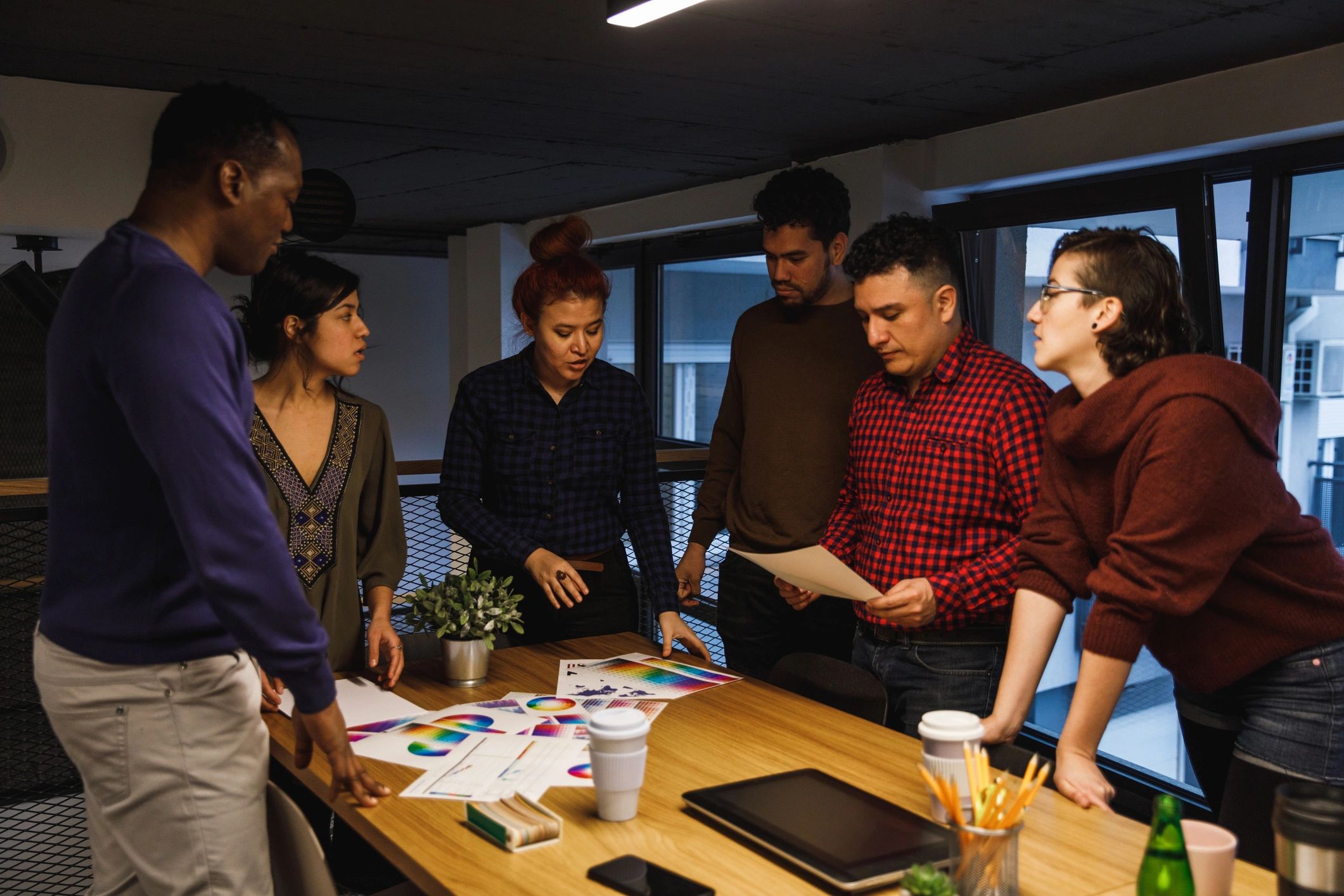 Creative team reviewing colors and design options