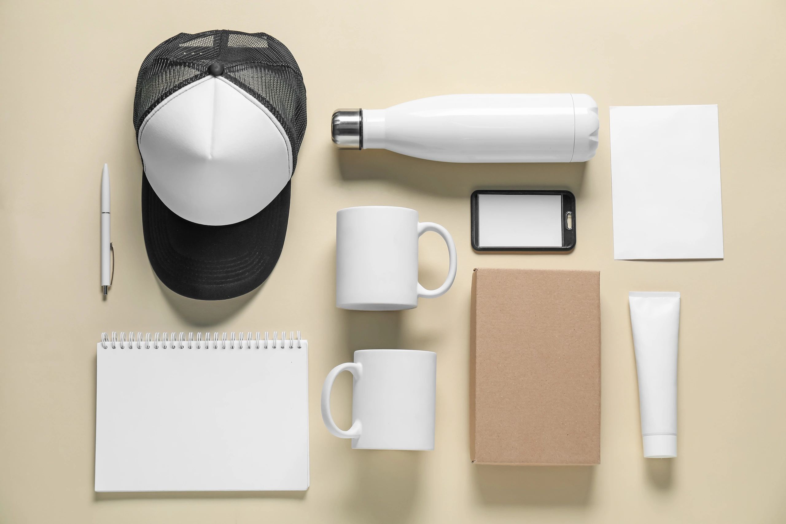 Branded merchandise flat lay mockup